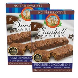 Sunbelt Bakery Fudge Dipped Chocolate Chip Granola Bars, 10 Bars In Each Box, No Preservatives